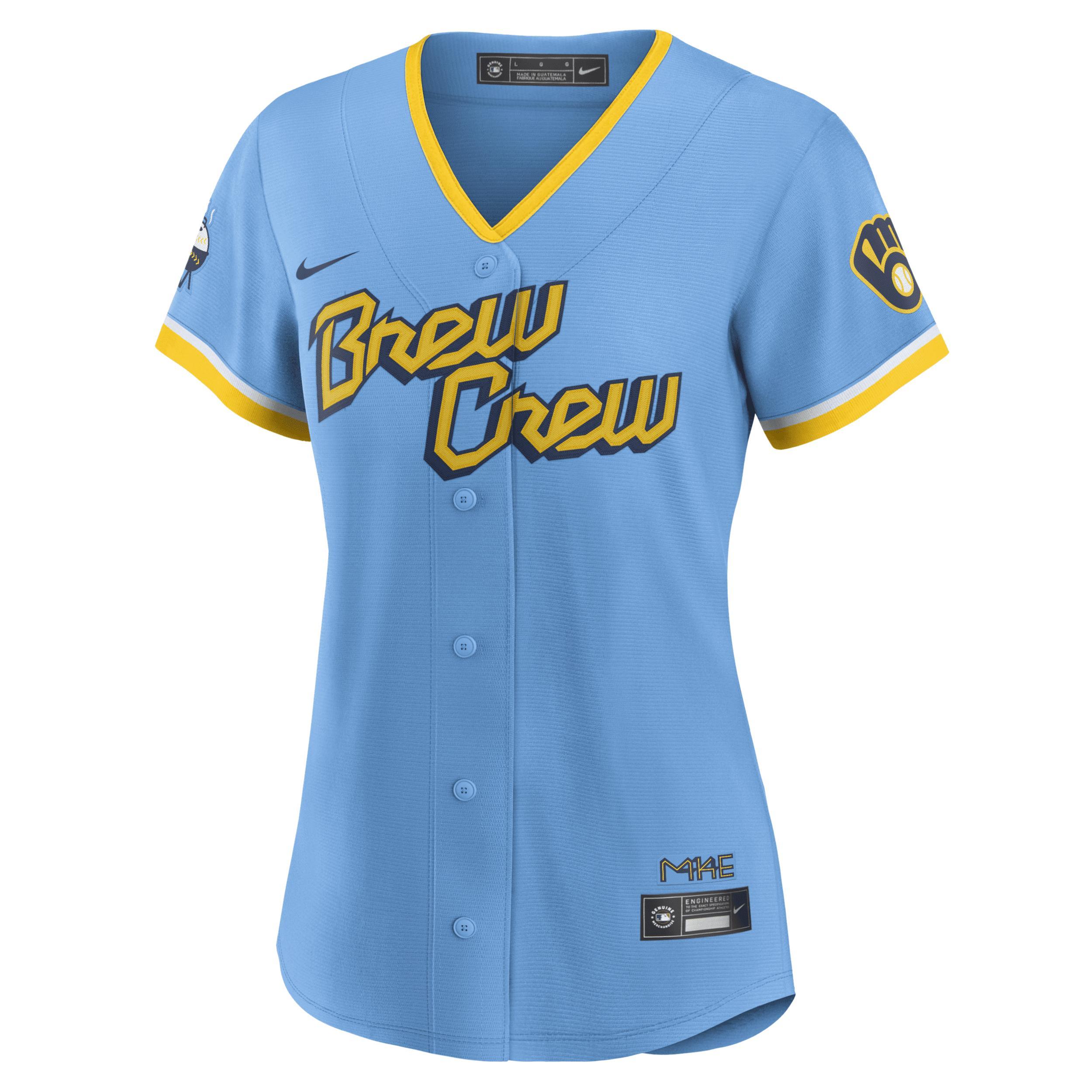 Womens Nike Christian Yelich Powder Blue Milwaukee Brewers 2022 City Connect Replica Player Jersey Product Image