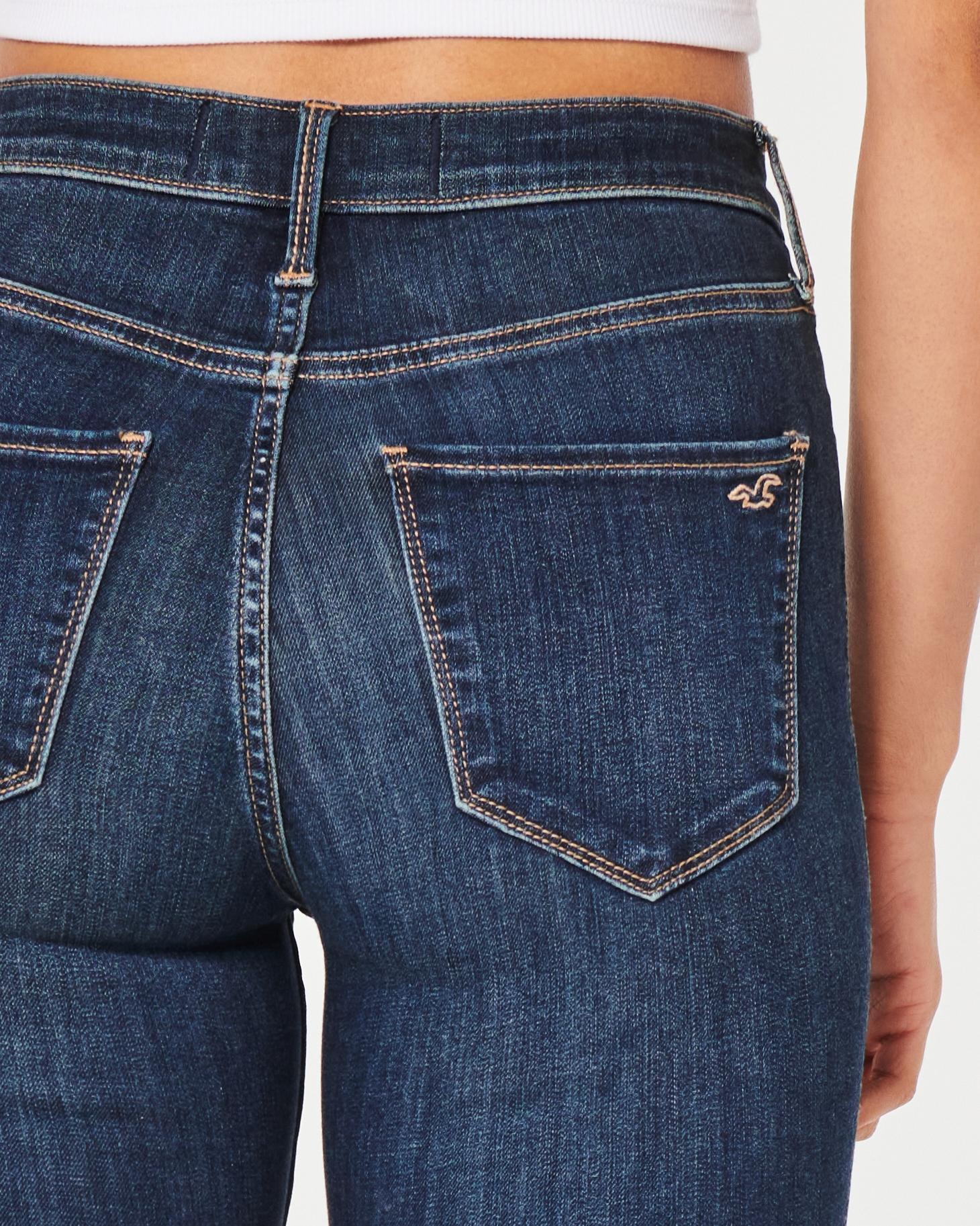 High-Rise Ripped Dark Wash Jean Leggings Product Image