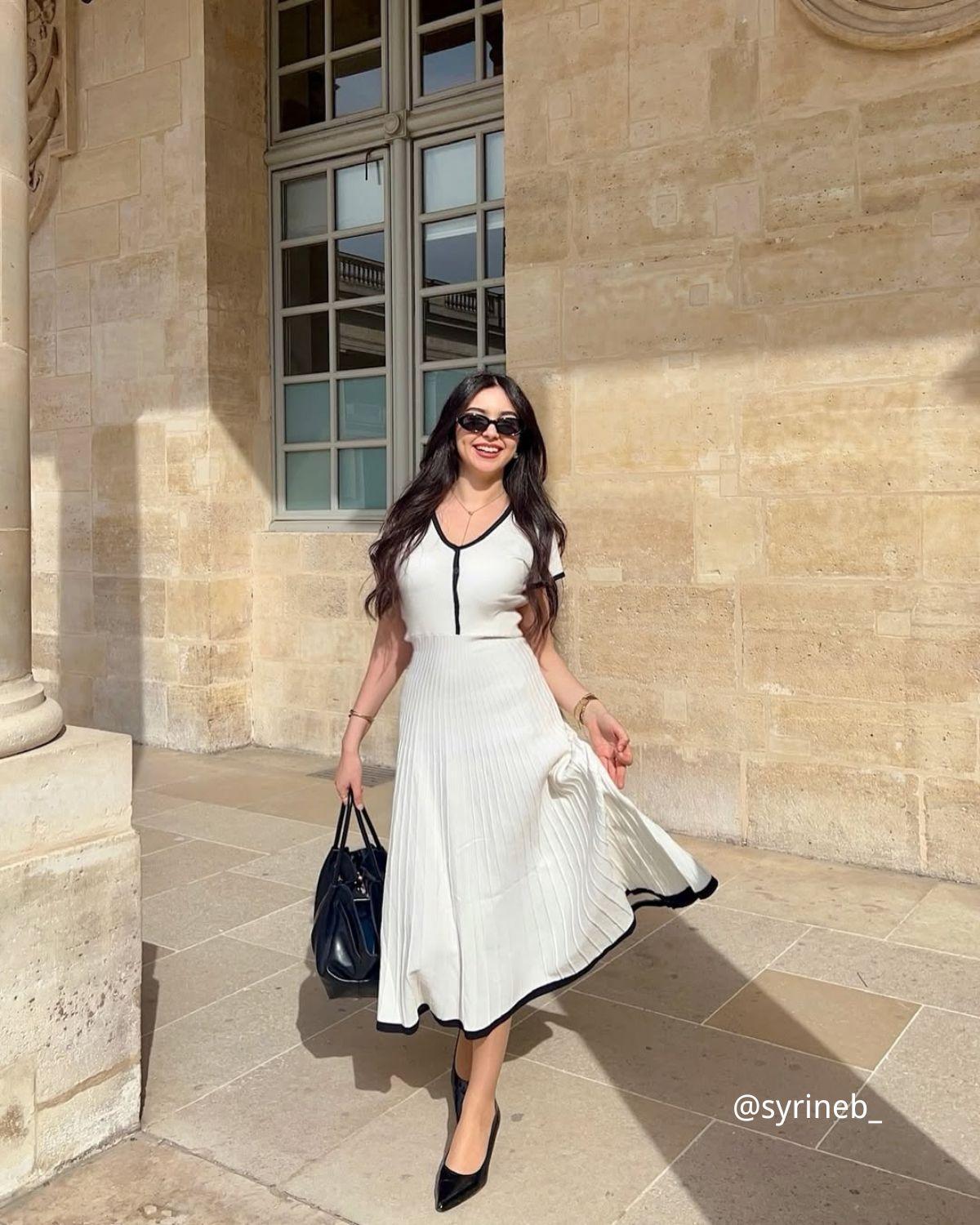 Women's White Contrasting Sweater Midi Dress Female Product Image