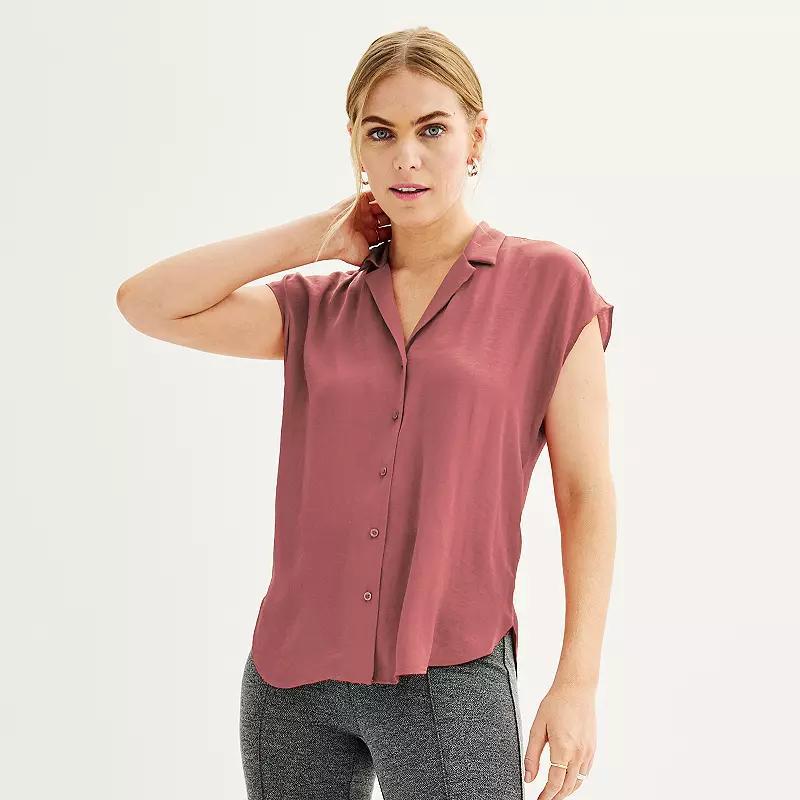 Women's Petite Nine West Short Sleeve Easy Lapel Shirt, Size: XXL Petite, Black Product Image