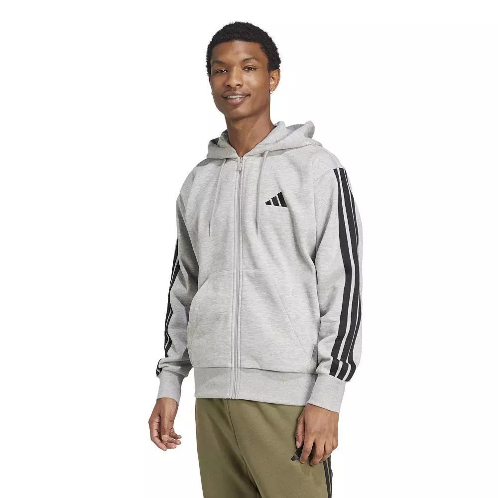 Men's adidas Essentials 3-Stripes Fleece Sportswear Zip Front Hoodie, Size: Medium, Medium Grey Grey Product Image
