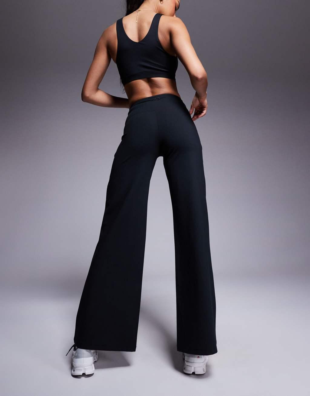 4505 soft touch wrap waist wide leg dance pants in black  Product Image