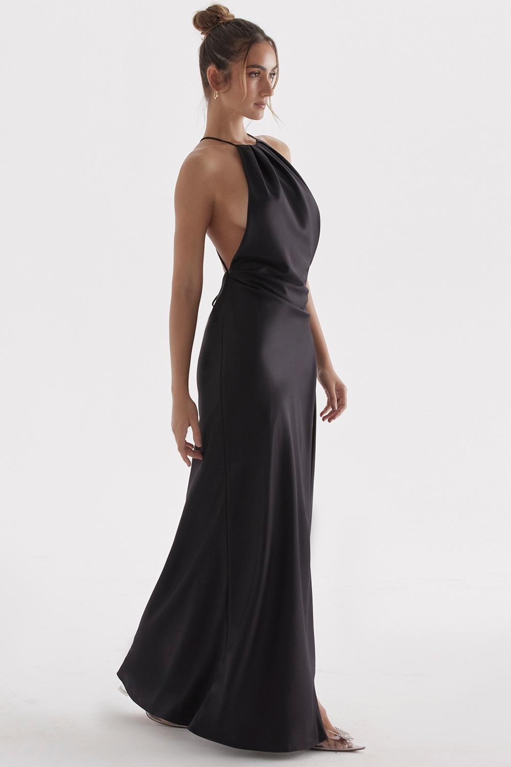 Zanab  black thigh slit maxi dress - sale Product Image