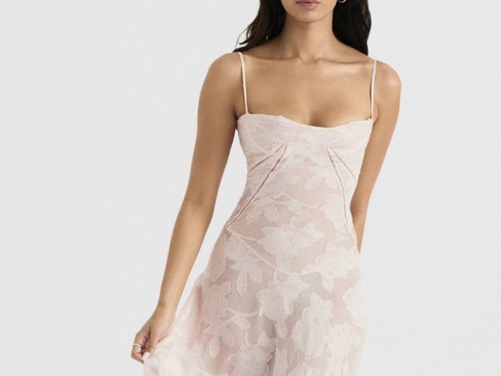 Spaghetti Strap Plain Floral Maxi A-Line Dress Product Image
