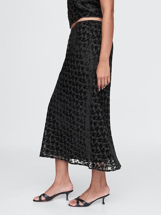 Burnout Velvet Midi Skirt Product Image