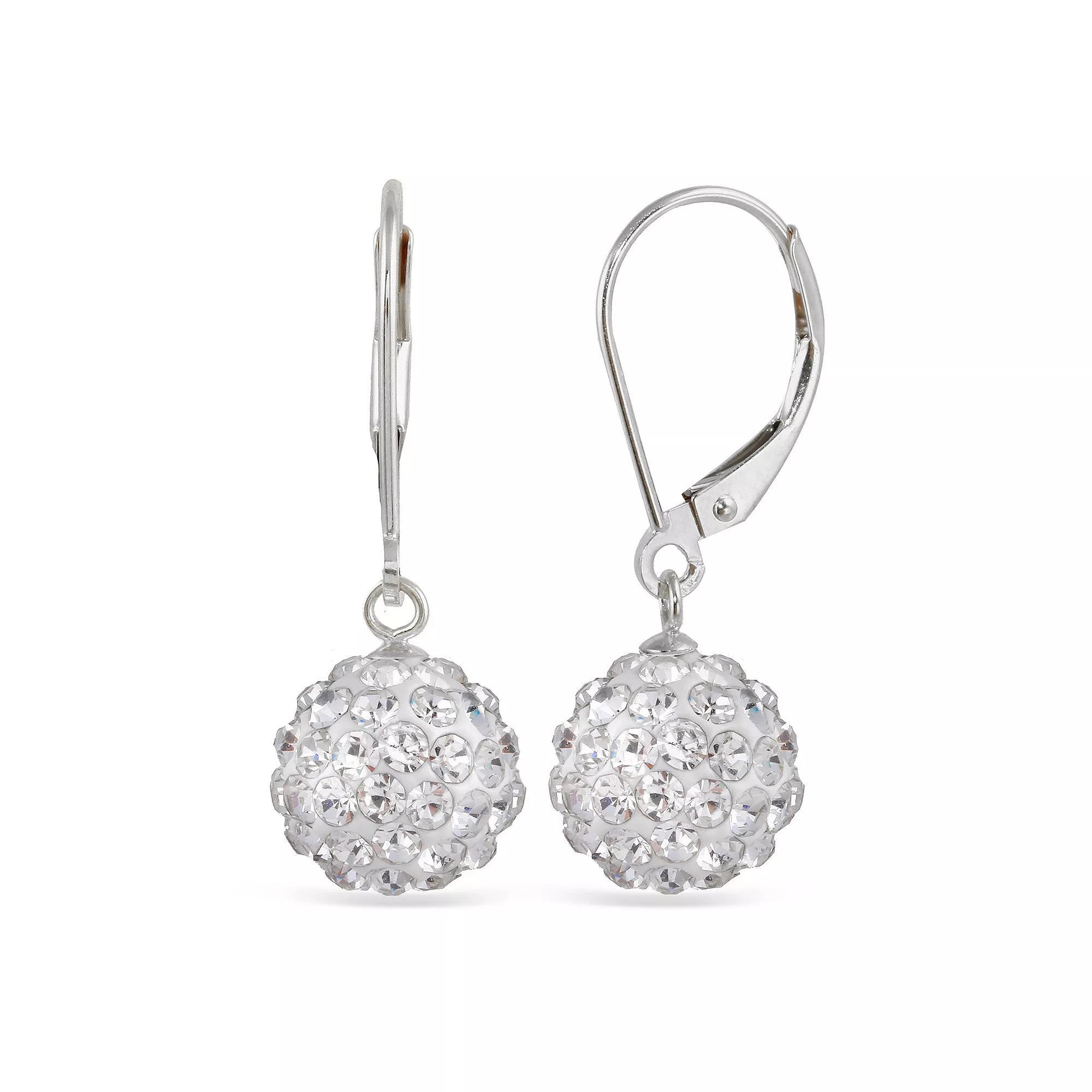 Sterling Silver Crystal Ball Drop Earrings, Women's, White Product Image