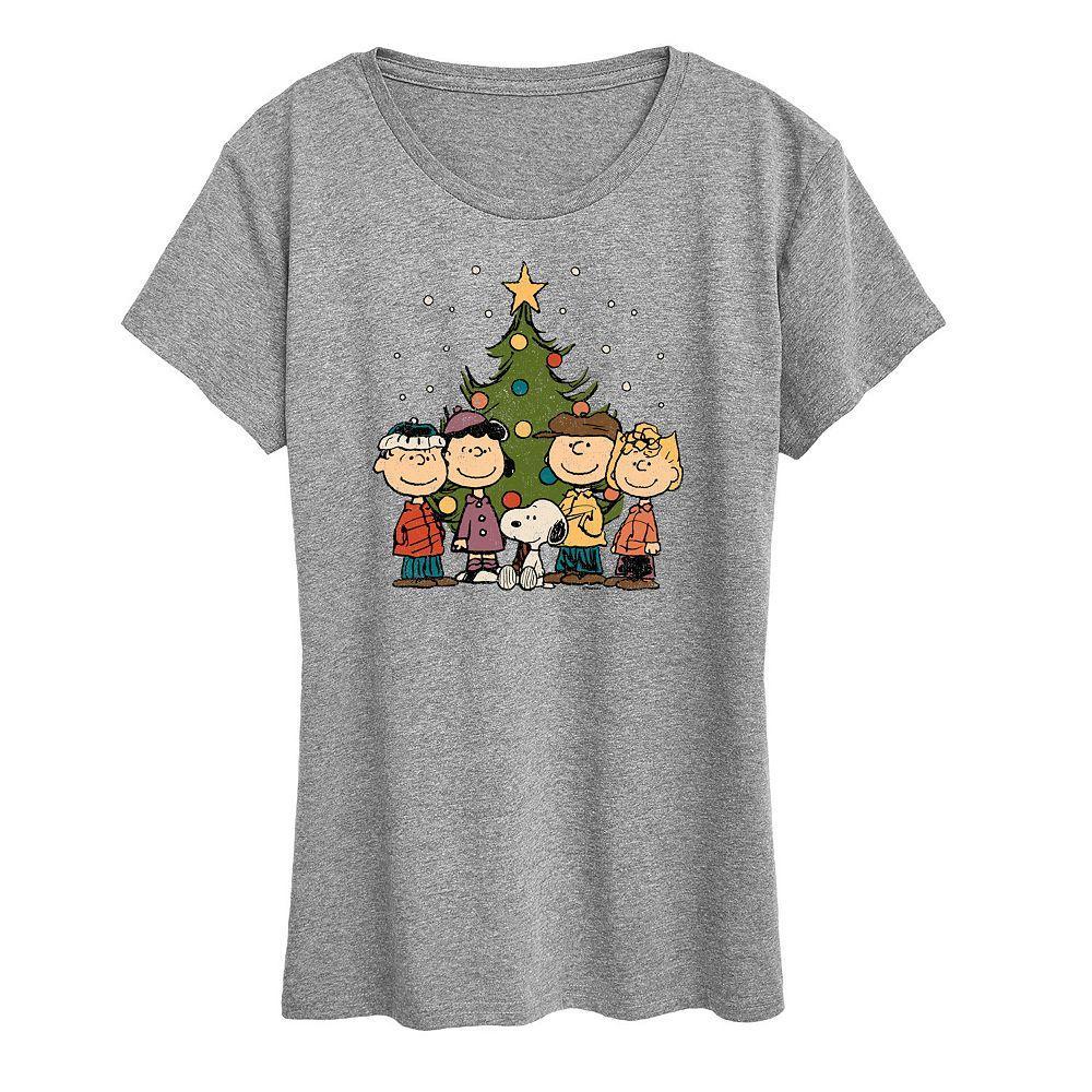 Women's Peanuts Christmas Group Graphic Tee, Size: XL, Grey Gray Product Image