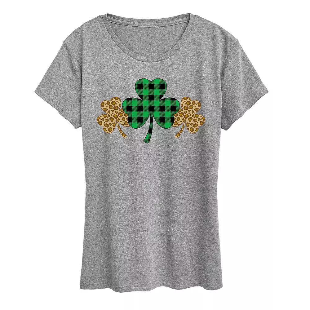 Women's Patterned Shamrocks Graphic Tee, Size: Small, Grey Gray Product Image