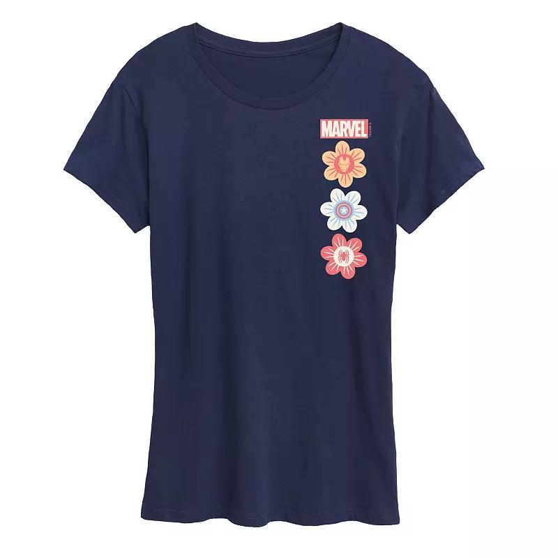 Womens Marvel Pastel Spring Flowers Graphic Tee Blue Product Image