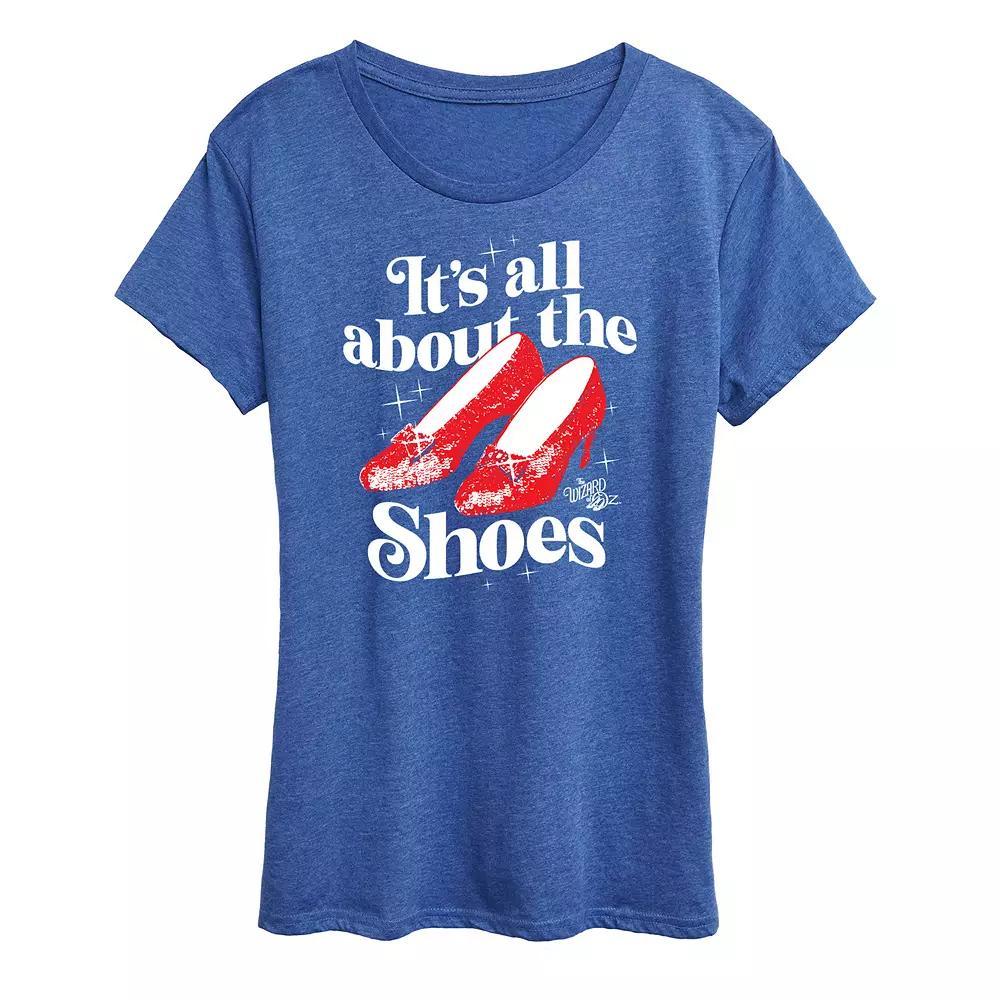 Women's Wizard Of Oz Shoes Graphic Tee, Size: Large, Grey Blue Product Image