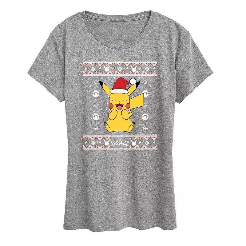 Womens Pokemon Pikachu Sweater Design Tee Grey Gray Product Image