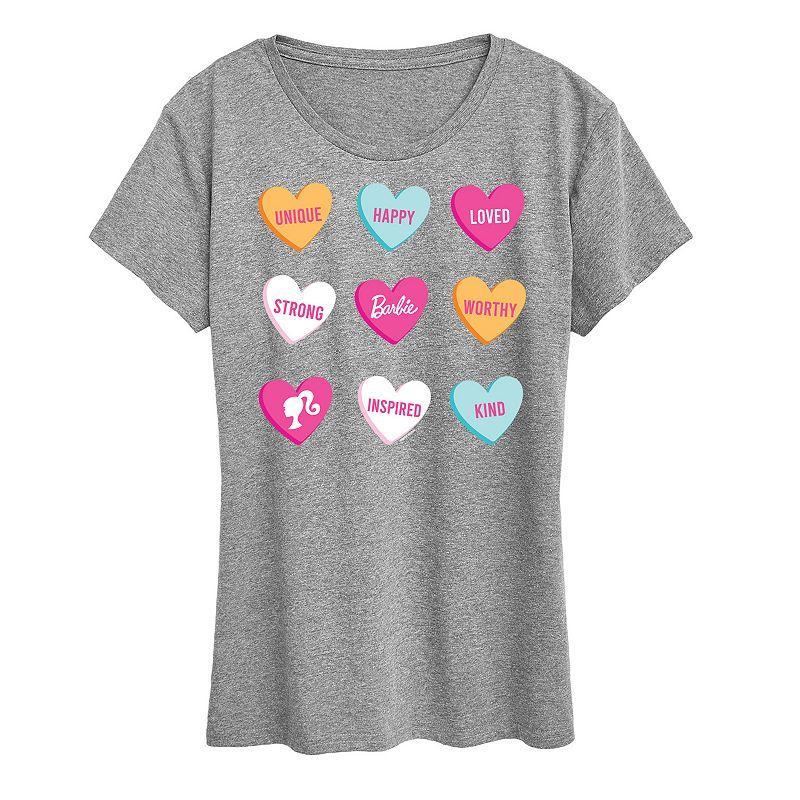 Women's Barbie® Candy Hearts Graphic Tee, Size: Large, Heather Grey Product Image