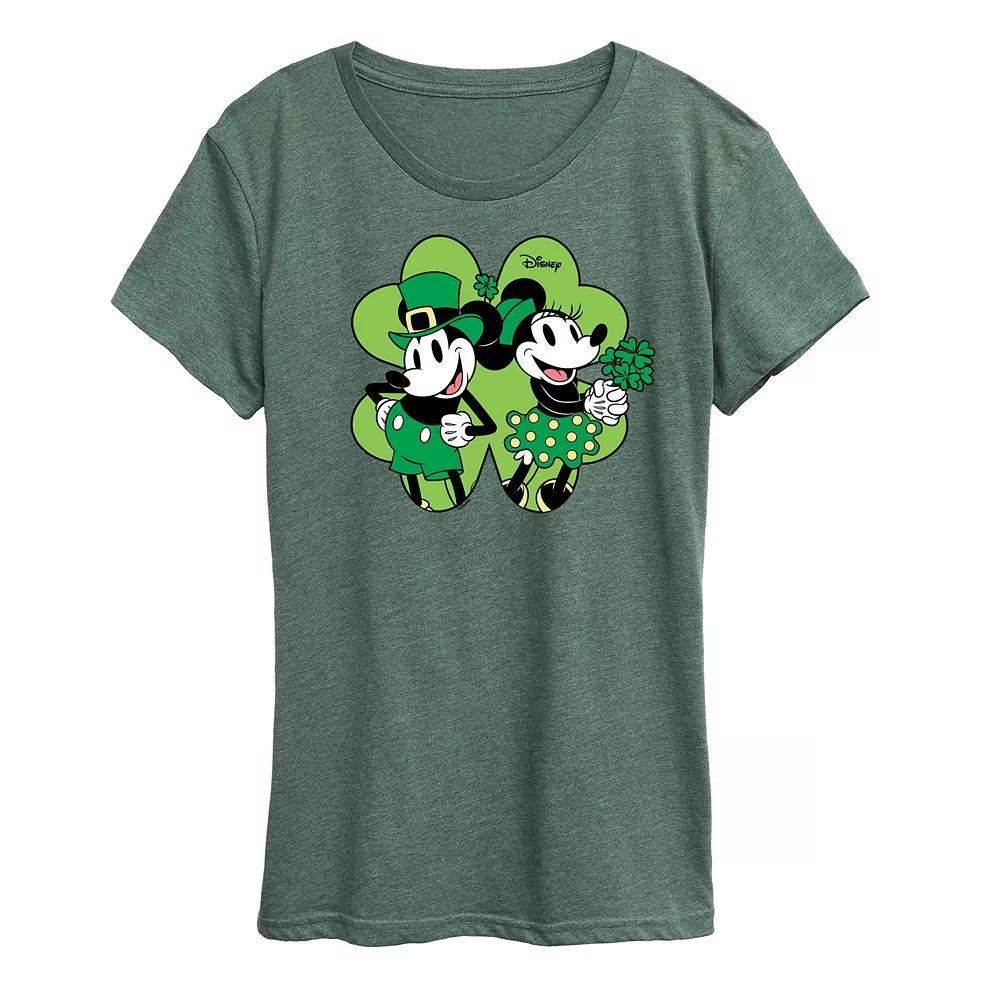 Disney's Mickey & Minnie Mouse Women's Shamrock Graphic Tee, Size: Large, Grey Green Product Image
