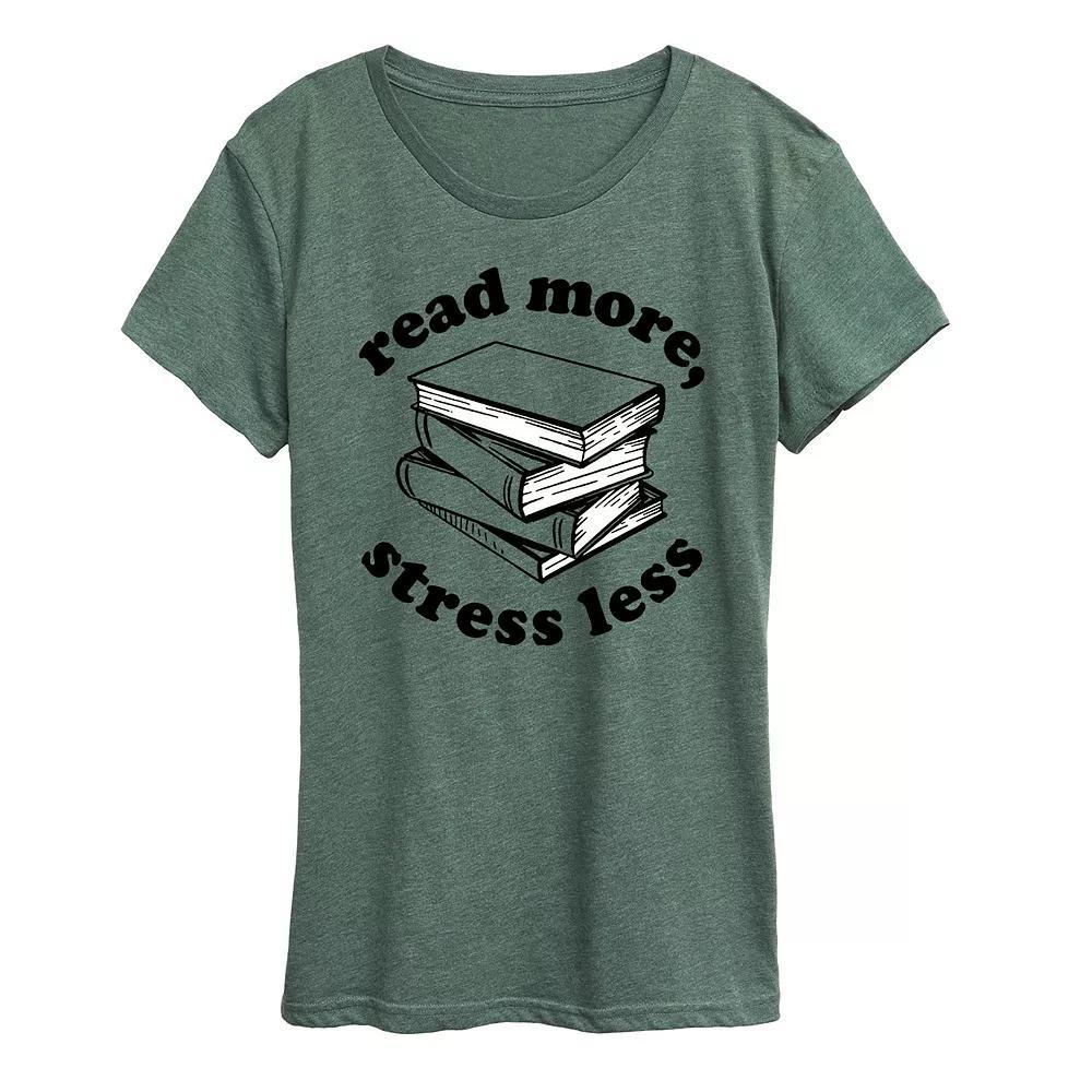 Womens Read More Stress Less Graphic Tee, Girls Grey Wine Product Image