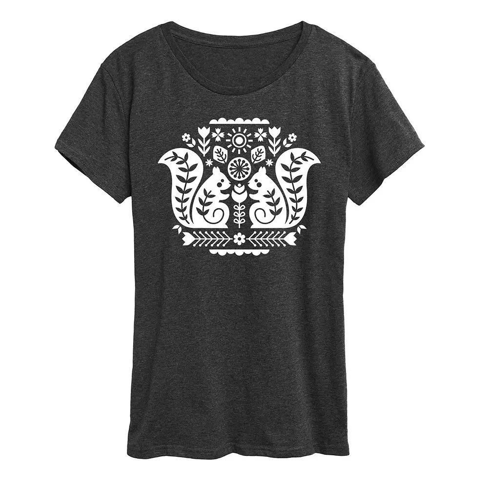 Womens Scandinavian Squirrels Graphic Tee Heather Grey Product Image