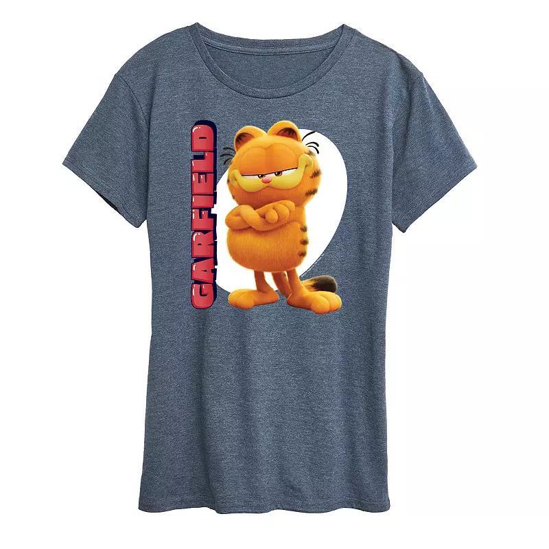 Womens The Garfield Movie Vertical Graphic Tee Grey Royal Blue Product Image