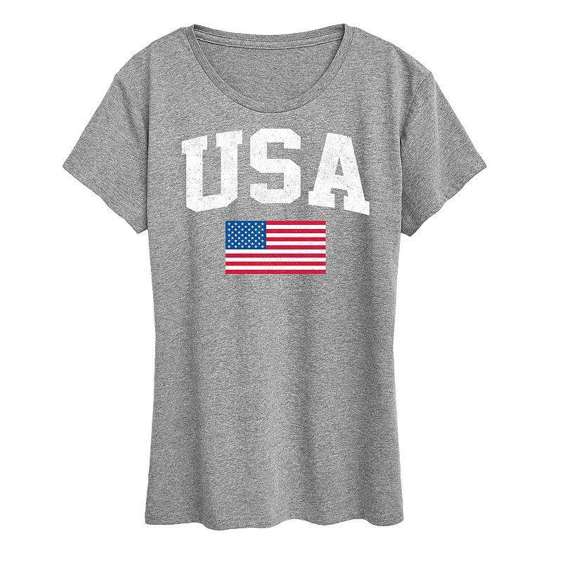 Women's USA Flag Graphic Tee, Size: XL, Grey Gray Product Image