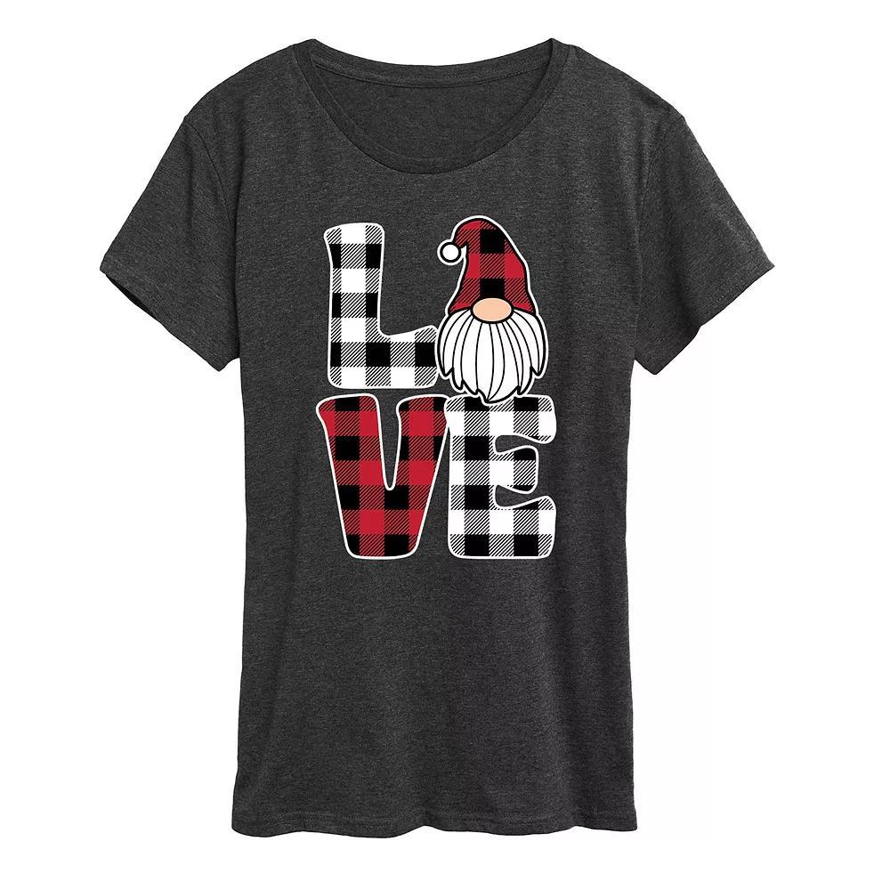 Womens Love Gnome Plaid Graphic Tee Heather Grey Product Image