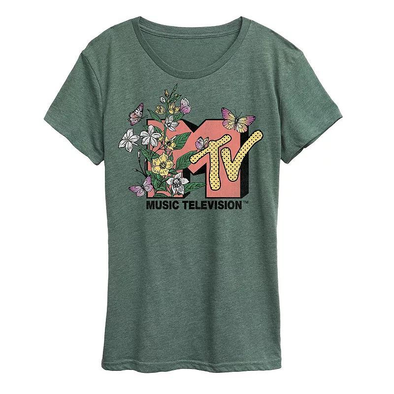 Womens MTV Botanical Art Graphic Tee Grey Gray Product Image