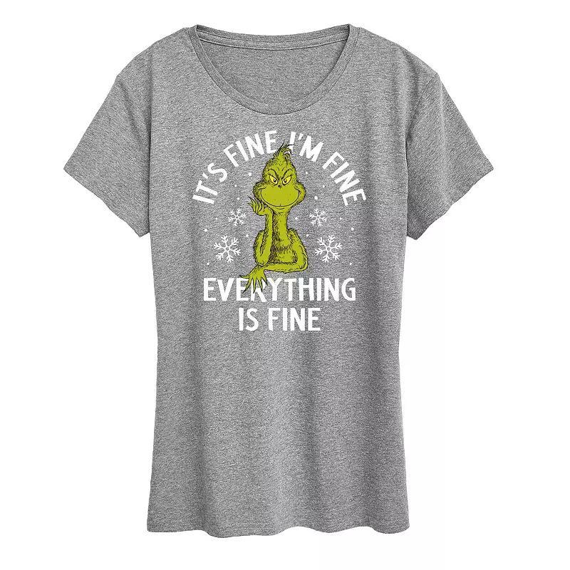 Women's Dr. Seuss Grinch It's Fine I'm Fine Graphic Tee, Size: XXL, Grey Gray Product Image