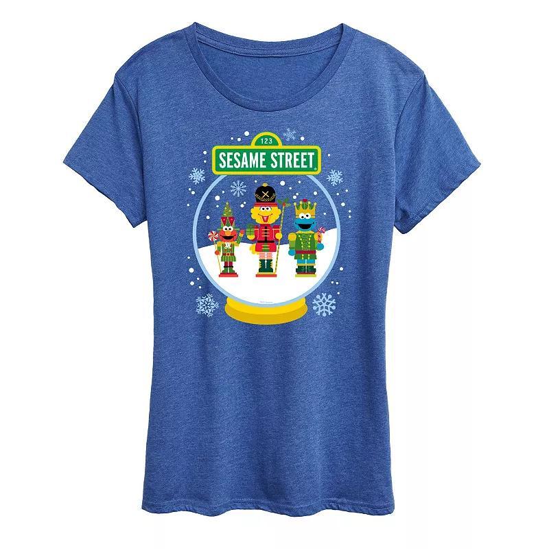 Womens Sesame Street Snow Globe Graphic Tee, Girls Grey Blue Product Image