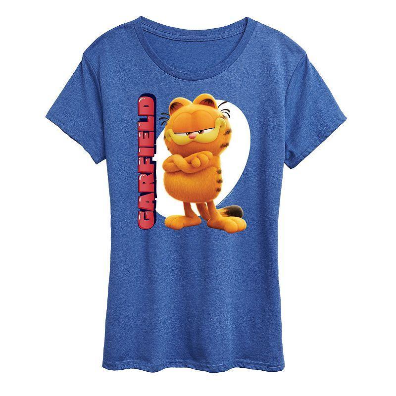 Womens The Garfield Movie Vertical Graphic Tee Grey Royal Blue Product Image
