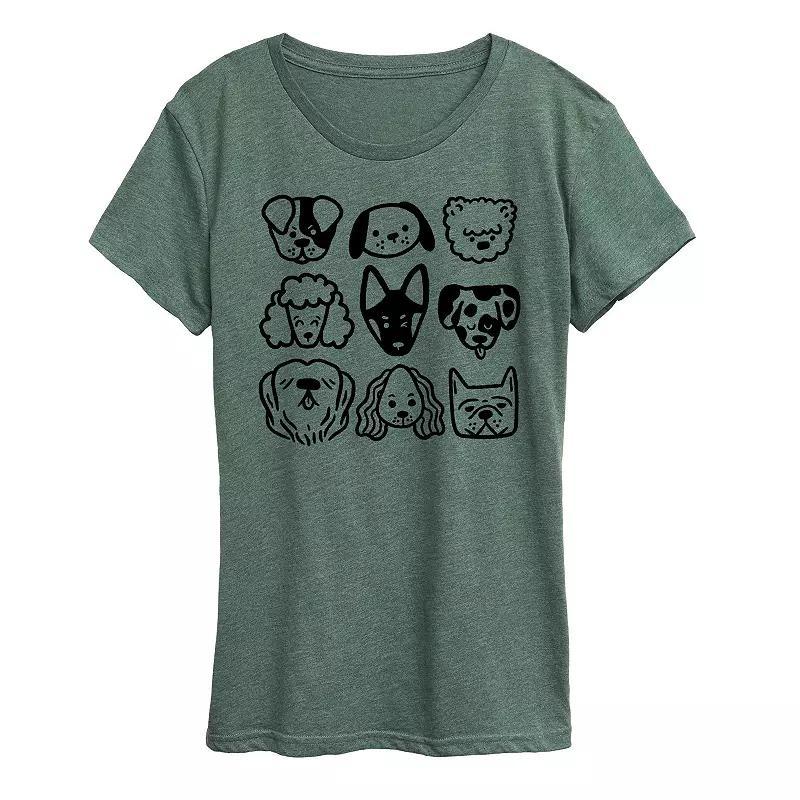 Womens Dog Faces Grid Graphic Tee Grey Green Product Image