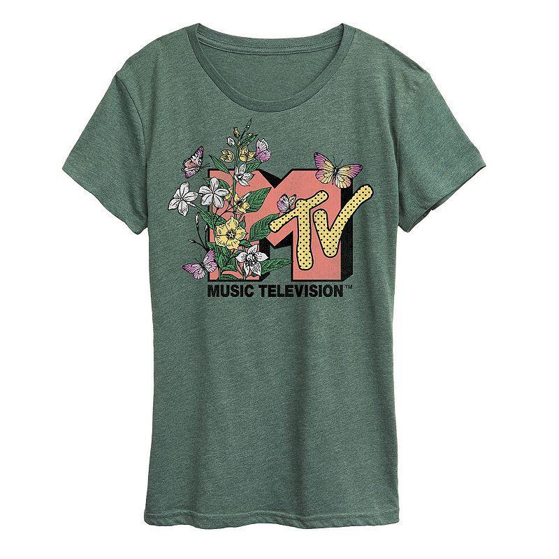 Womens MTV Botanical Art Graphic Tee Grey Gray Product Image
