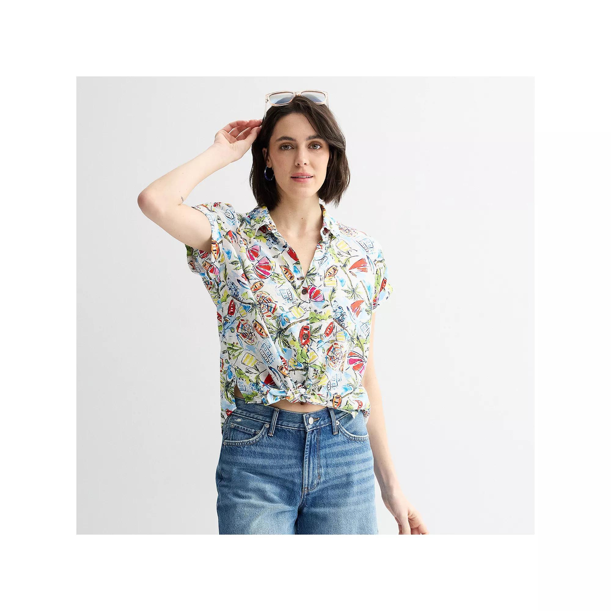 Women's Sonoma Goods For Life® Camp Shirt, Size: XXL, Fun Team Print Product Image