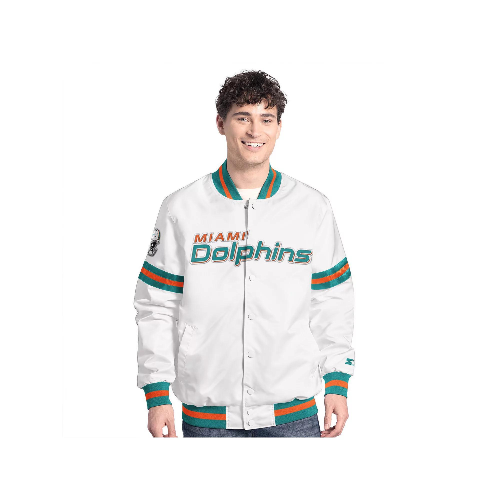 Men's Starter  White Miami Dolphins Scout Full-Snap Varsity Jacket, Size: Medium Product Image