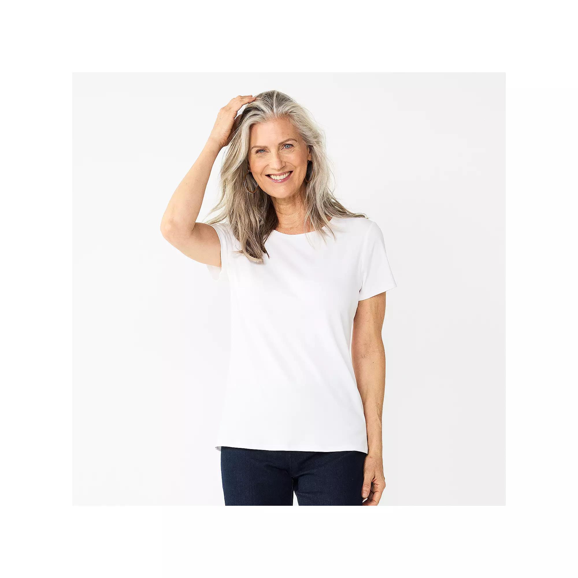 Petite Croft & Barrow® Essential Crewneck Tee, Women's, Size: XS Petite, White Product Image