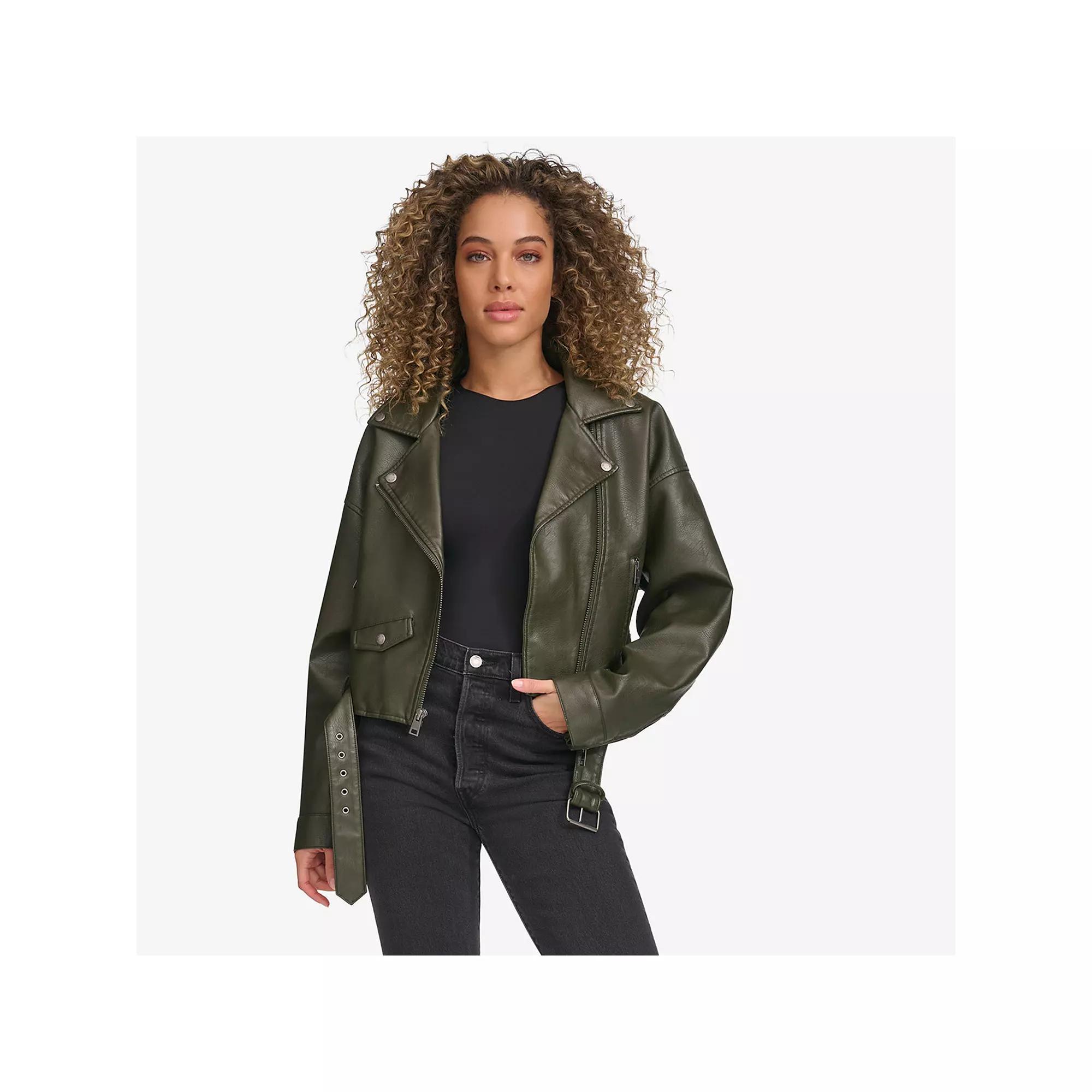 Womens Levis Cropped Faux Leather Moto Jacket Green Product Image