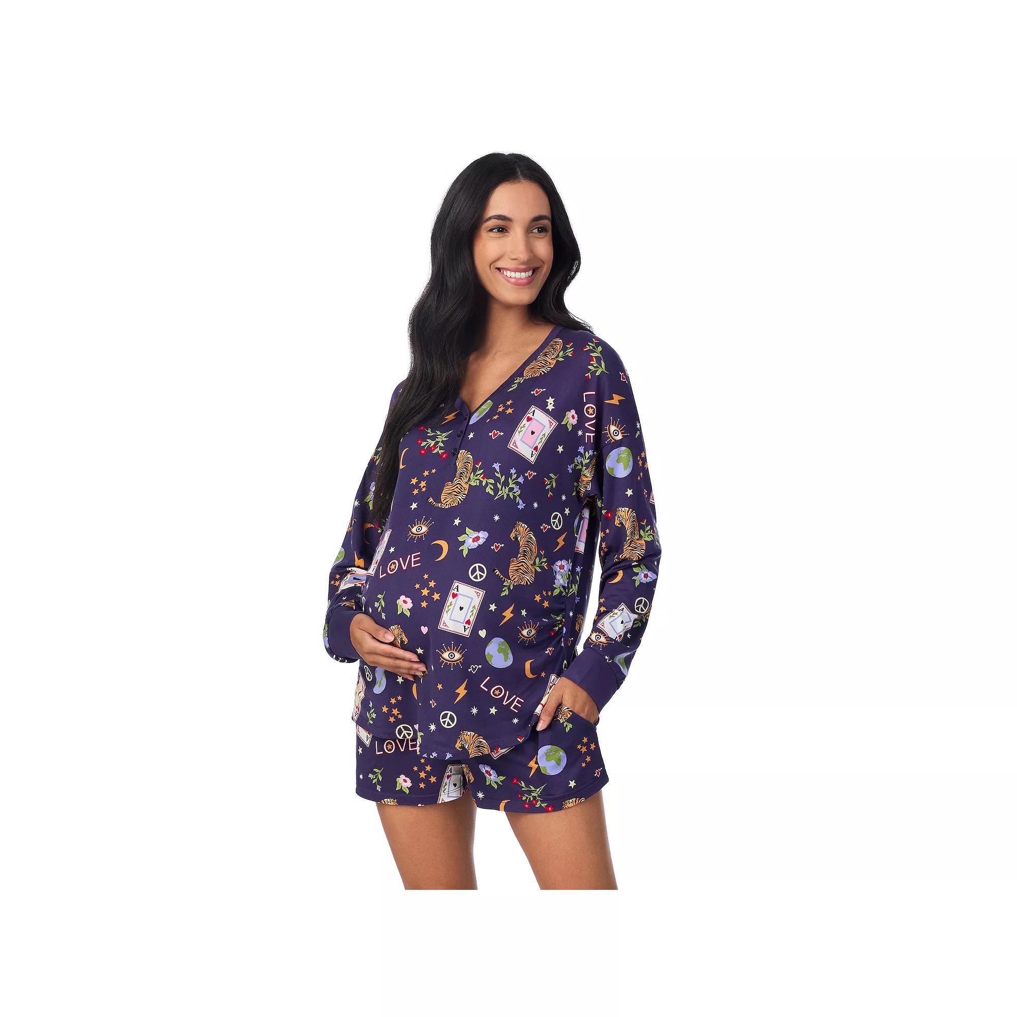 Maternity Beauty Sleep Social Long Sleeve Henley Pajama Top & Pajama Shorts Set, Women's, Size: XL-Mat, Superstar Product Image