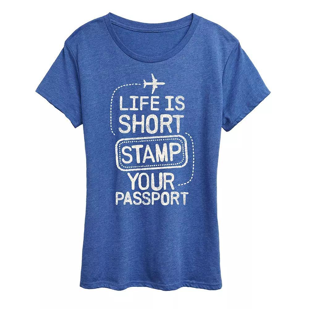 Women's Stamp Your Passport Graphic Tee, Size: Small, Grey Royal Blue Product Image
