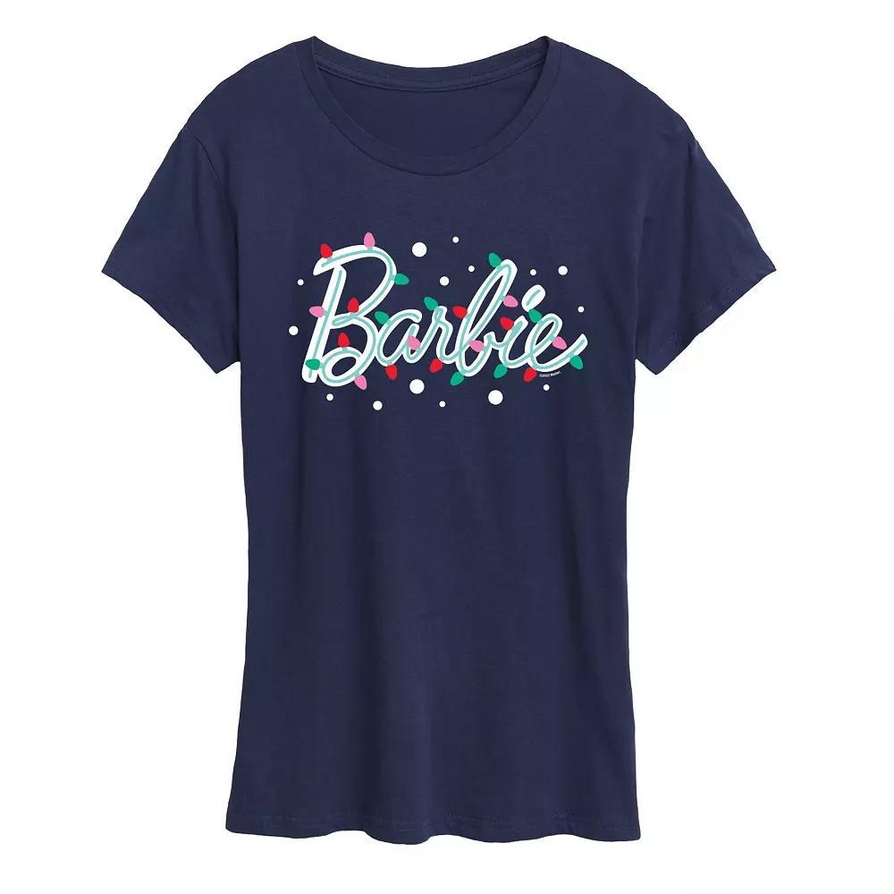 Womens Barbie Logo Holiday Lights Graphic Tee, Girls Blue Product Image