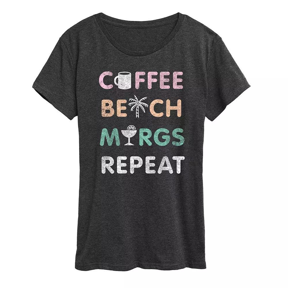 Women's Coffee Beach Repeat Graphic Tee, Size: Large, Heather Grey Product Image