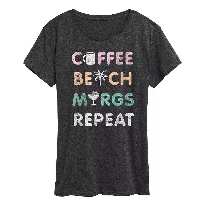 Women's Coffee Beach Repeat Graphic Tee, Size: Large, Heather Grey Product Image
