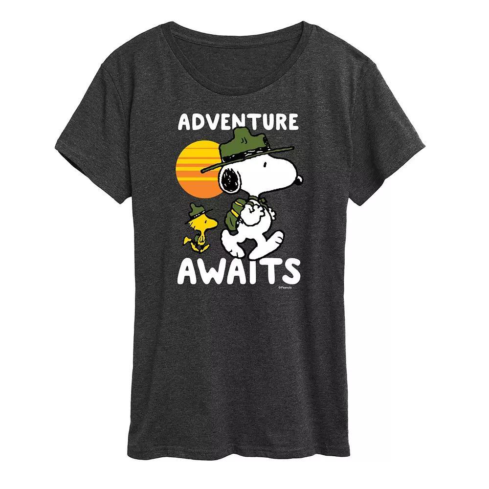 Womens Peanuts Snoopy & Woodstock Adventure Awaits Graphic Tee Heather Grey Product Image