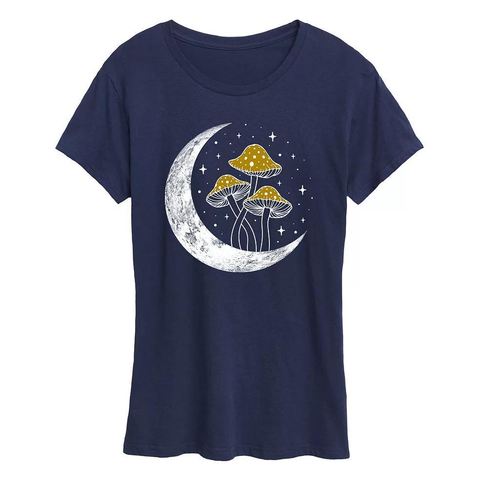 Womens Crescent Moon With Mushrooms Graphic Tee, Girls Grey Green Product Image