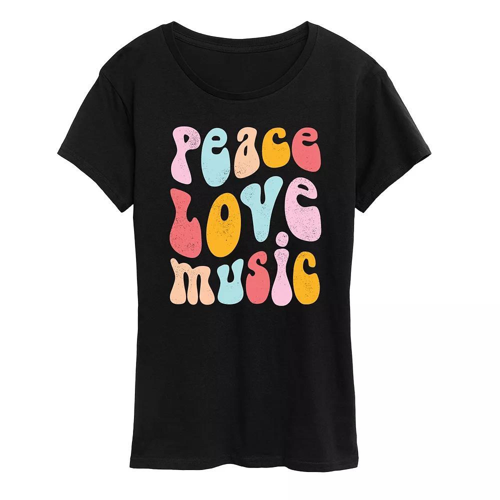 Womens Peace Love Music Distressed Graphic Tee Blue Product Image