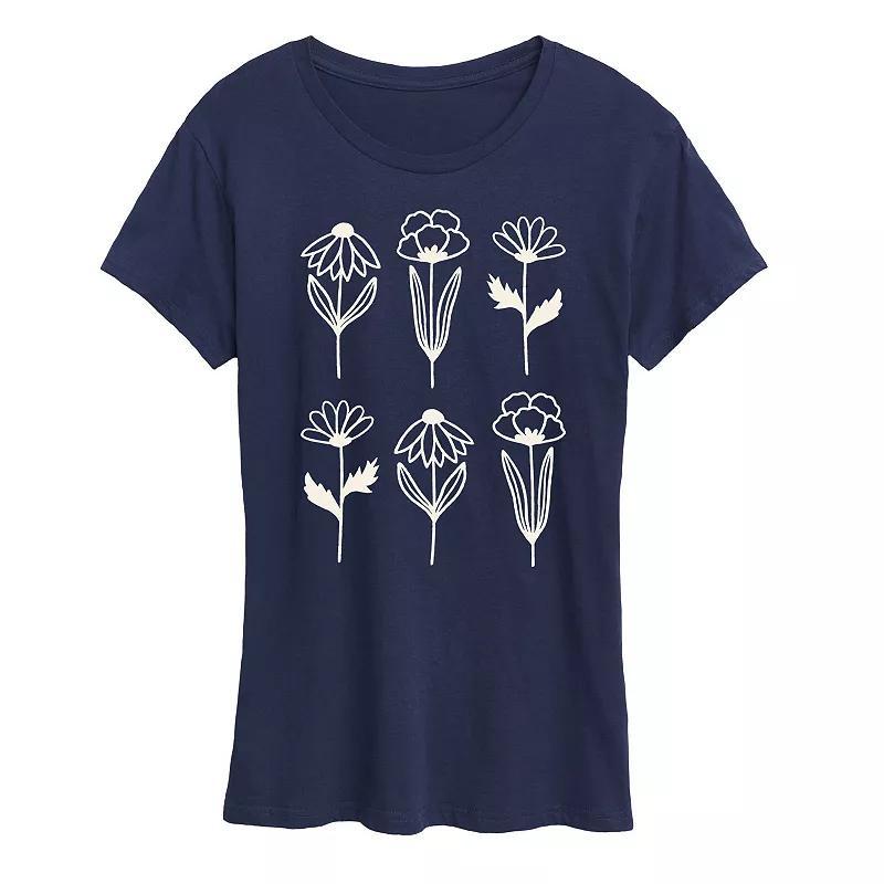Womens Simple Line Drawn Flowers Graphic Tee Grey Dark Red Product Image