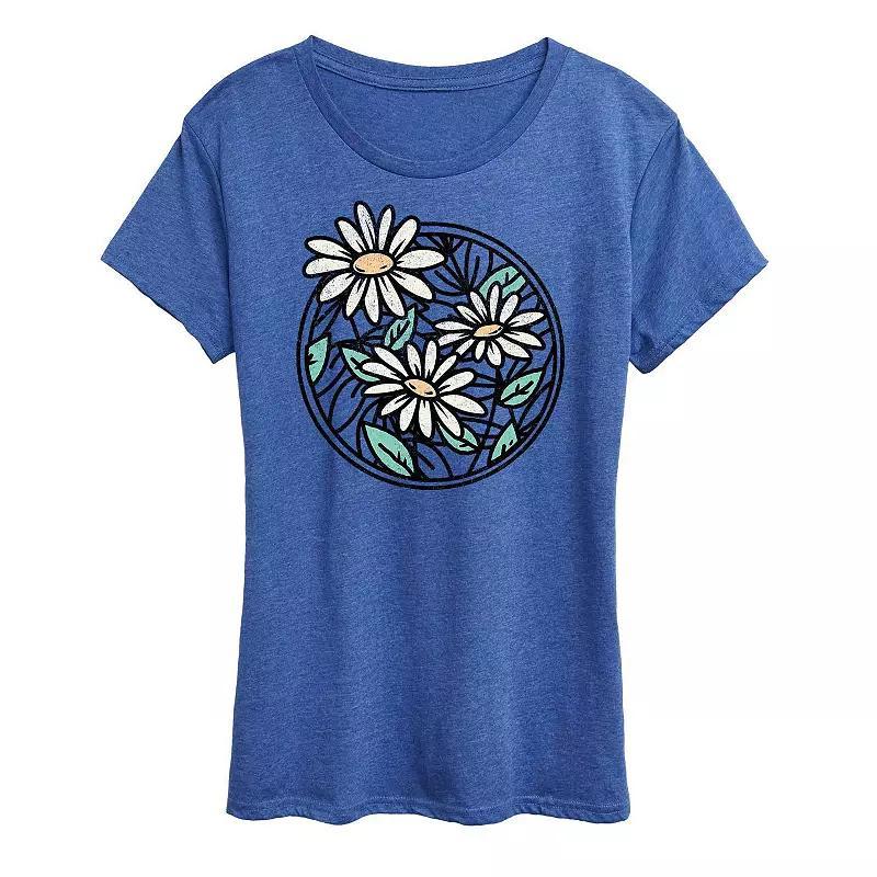 Womens Wildflower Circle Graphic Tee, Girls Grey Royal Blue Product Image