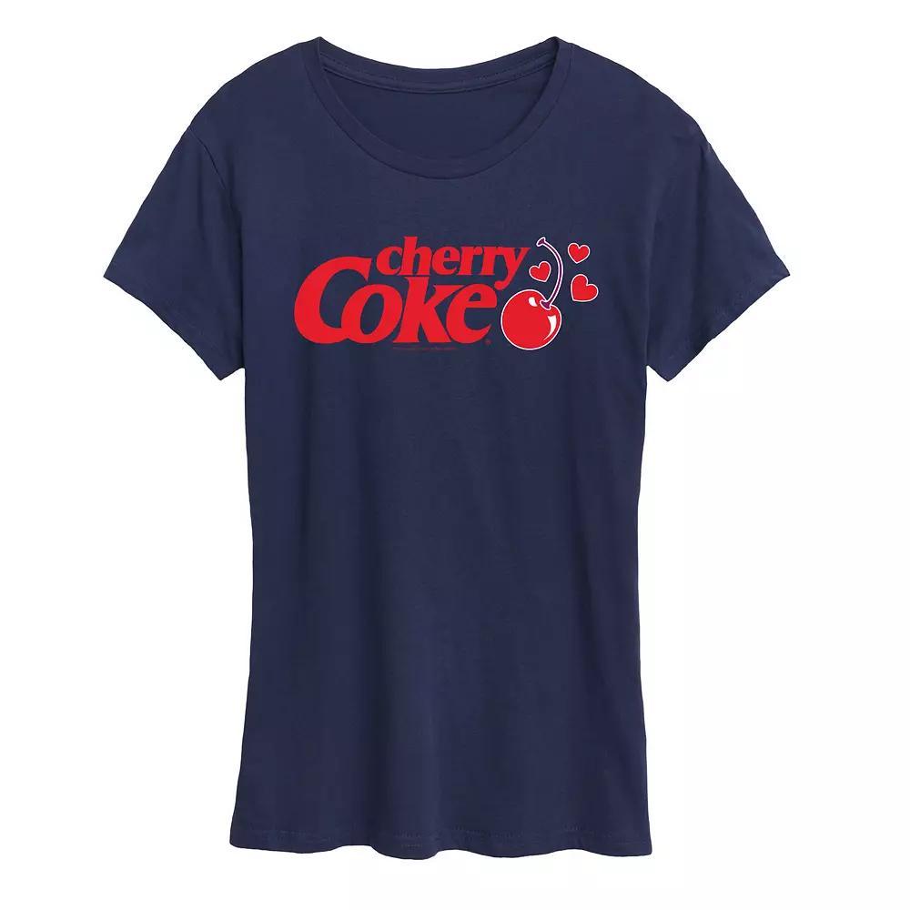 Womens Cherry Coke Heart Cherry Graphic Tee Blue Product Image