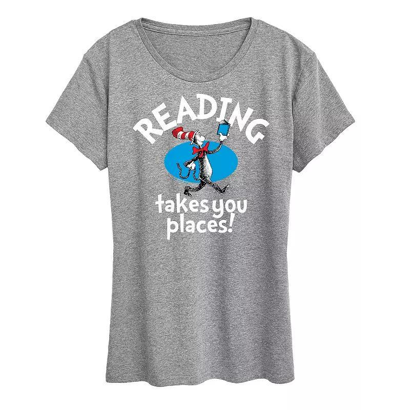 Womens Dr. Seuss Reading Graphic Tee Grey Red Product Image