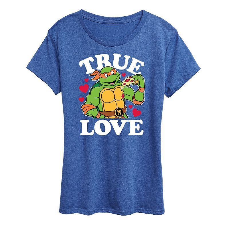 Womens Teenage Mutant Ninja Turtles True Love Graphic Tee Grey Royal Blue Product Image
