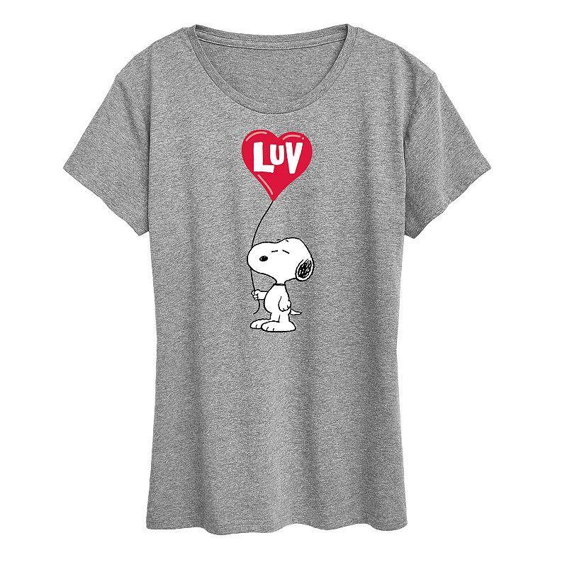 Womens Peanuts Snoopy Luv Graphic Tee Grey Gray Product Image