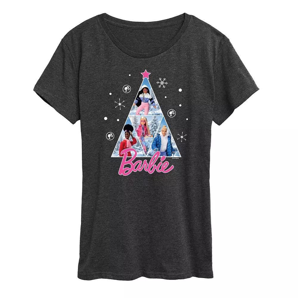 Womens Barbie Winter Holiday Graphic Tee, Girls Heather Grey Product Image