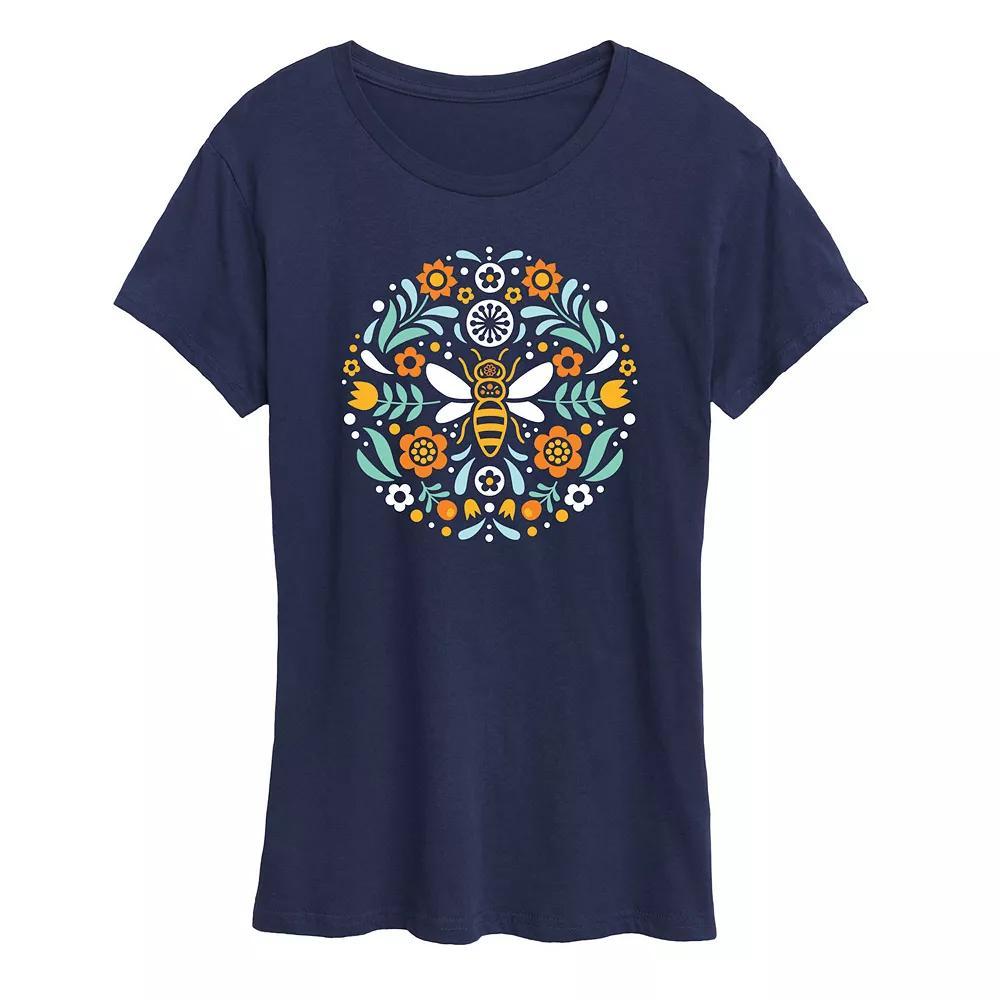 Womens Scandinavian Bee Circular Design Graphic Tee Product Image