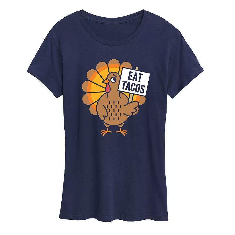 Womens Eat Tacos Turkey Graphic Tee Blue Product Image