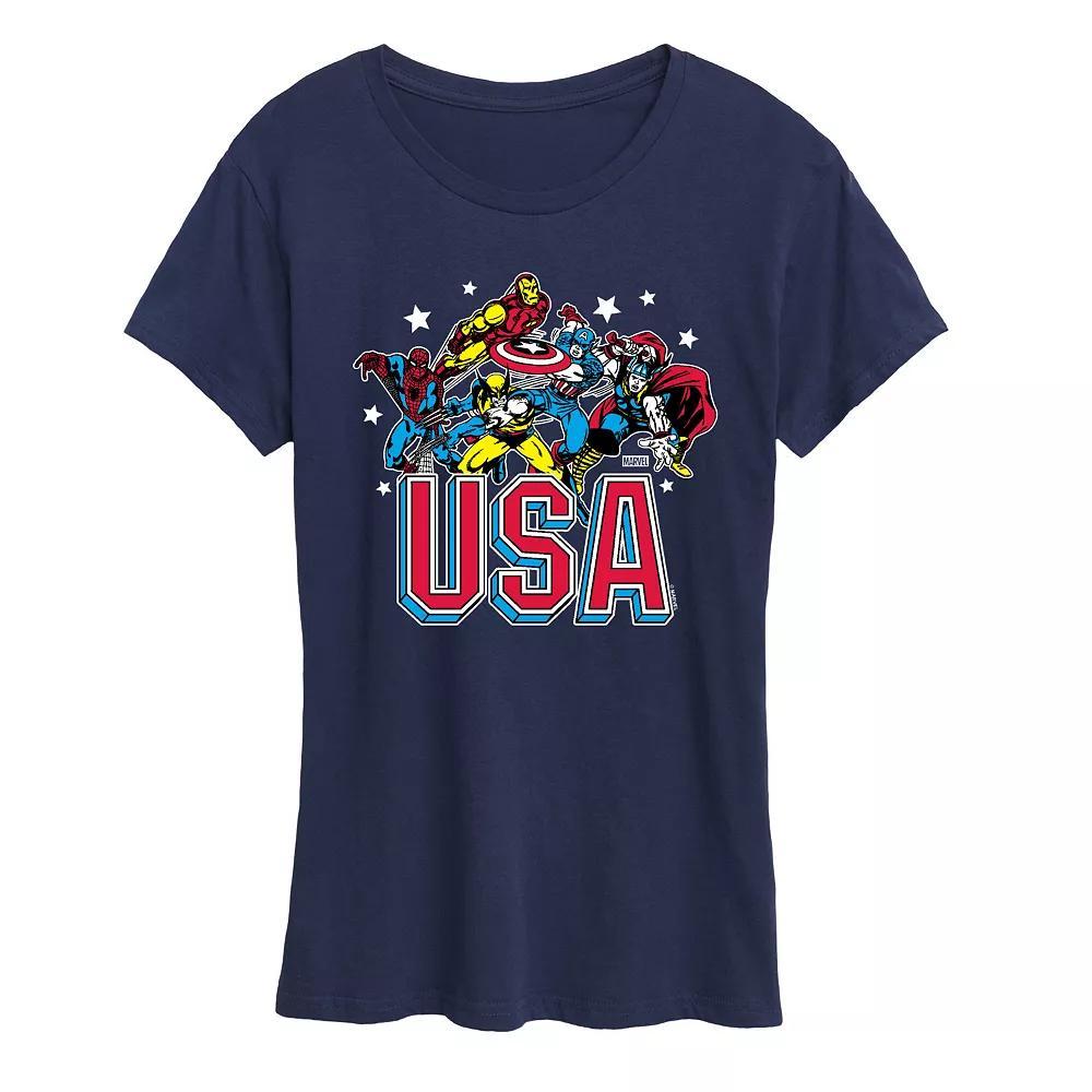 Womens Marvel USA Graphic Tee Blue Product Image